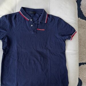 Prada Navy Blue Polo Shirt with Red Accents